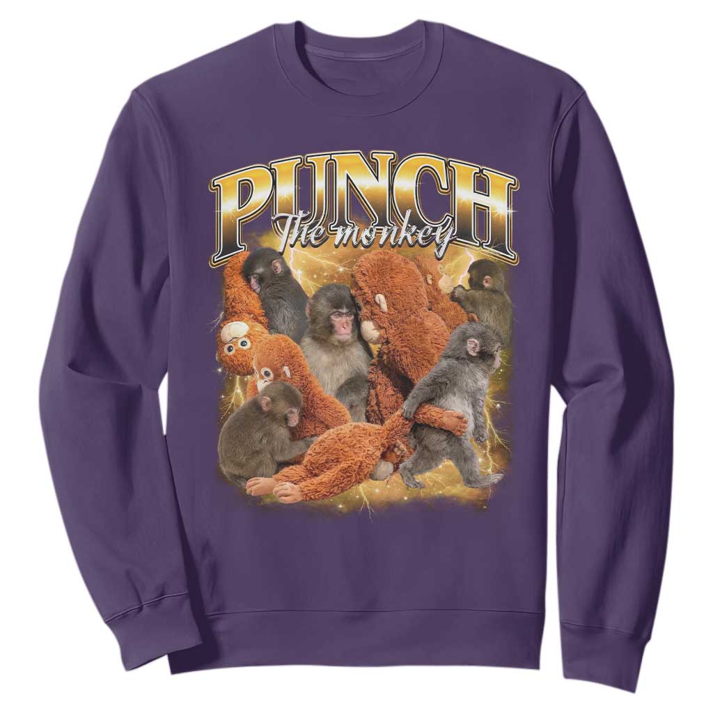 Punch The Monkey Sweatshirt Baby Monkey Punch Plush Hugging 90s Bootleg TS11 Purple Print Your Wear