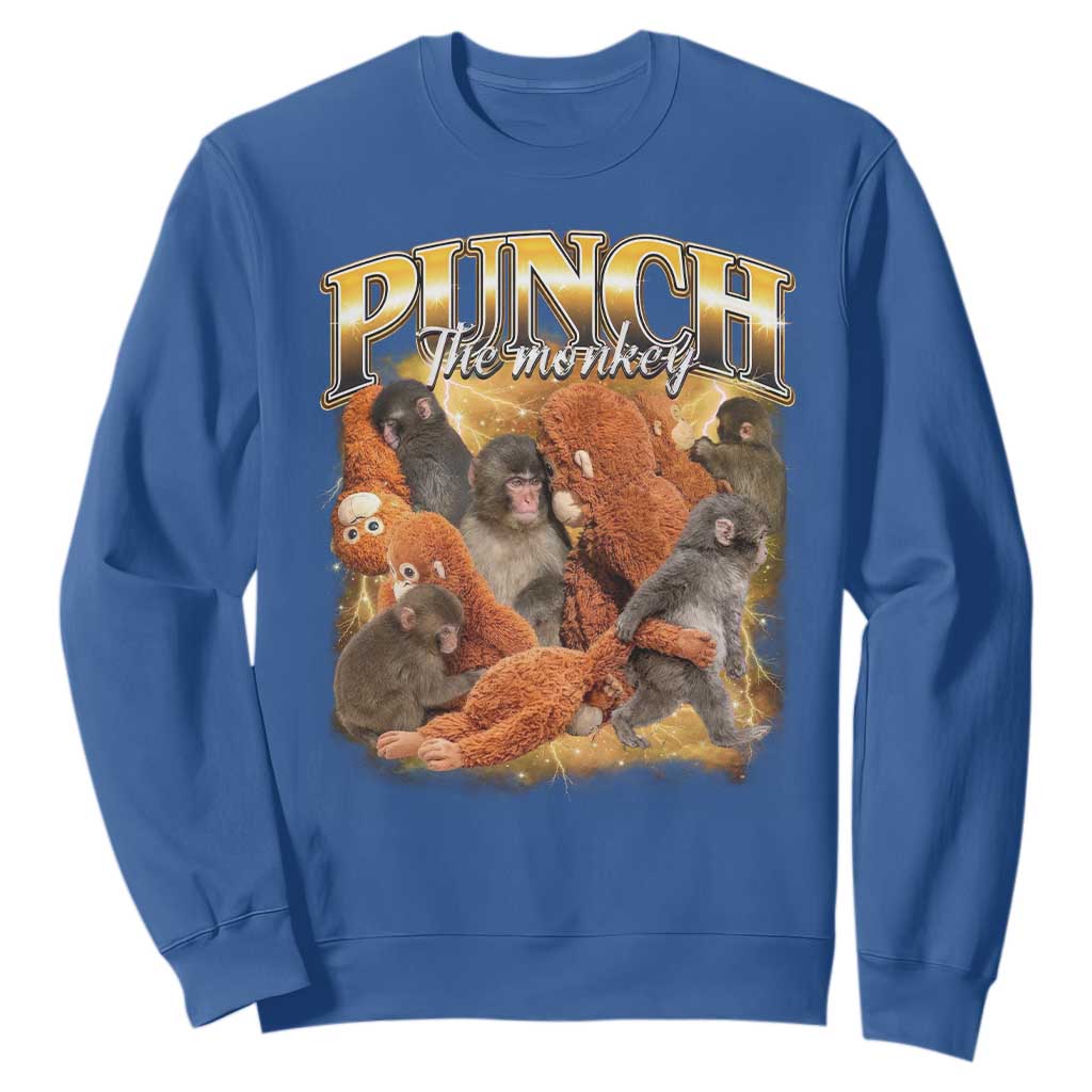 Punch The Monkey Sweatshirt Baby Monkey Punch Plush Hugging 90s Bootleg TS11 Royal Blue Print Your Wear
