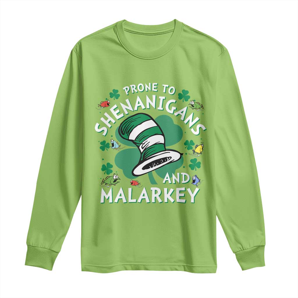 Funny Prone To Shenanigans And Malarkey Long Sleeve Shirt St Patricks Day Reading Hat TS11 Lime Print Your Wear