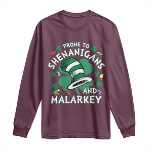 Funny Prone To Shenanigans And Malarkey Long Sleeve Shirt St Patricks Day Reading Hat TS11 Maroon Print Your Wear