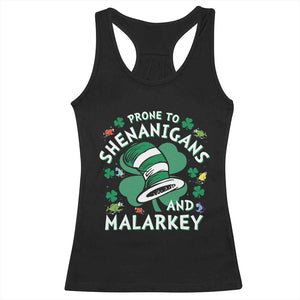 Funny Prone To Shenanigans And Malarkey Racerback Tank Top St Patricks Day Reading Hat TS11 Black Print Your Wear
