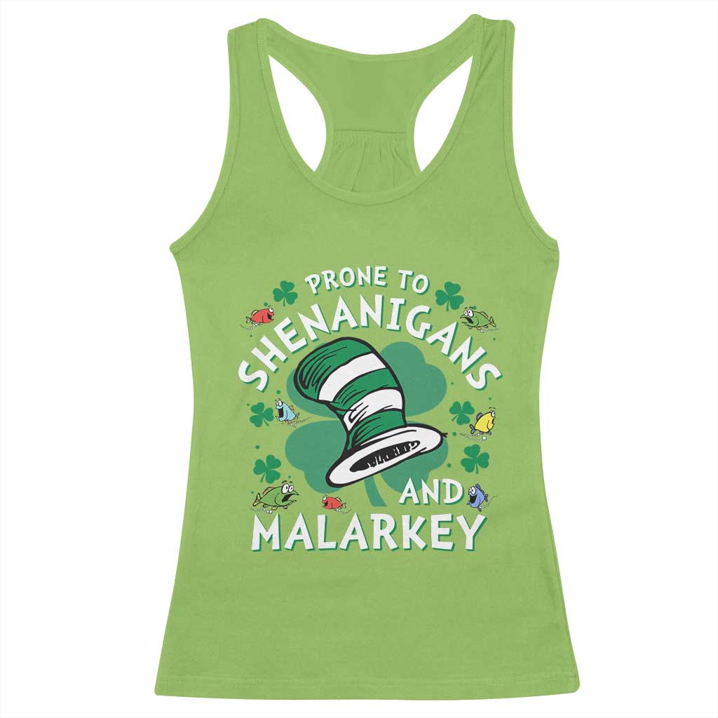 Funny Prone To Shenanigans And Malarkey Racerback Tank Top St Patricks Day Reading Hat TS11 Lime Print Your Wear
