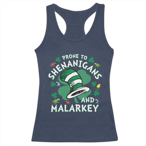 Funny Prone To Shenanigans And Malarkey Racerback Tank Top St Patricks Day Reading Hat TS11 Navy Print Your Wear