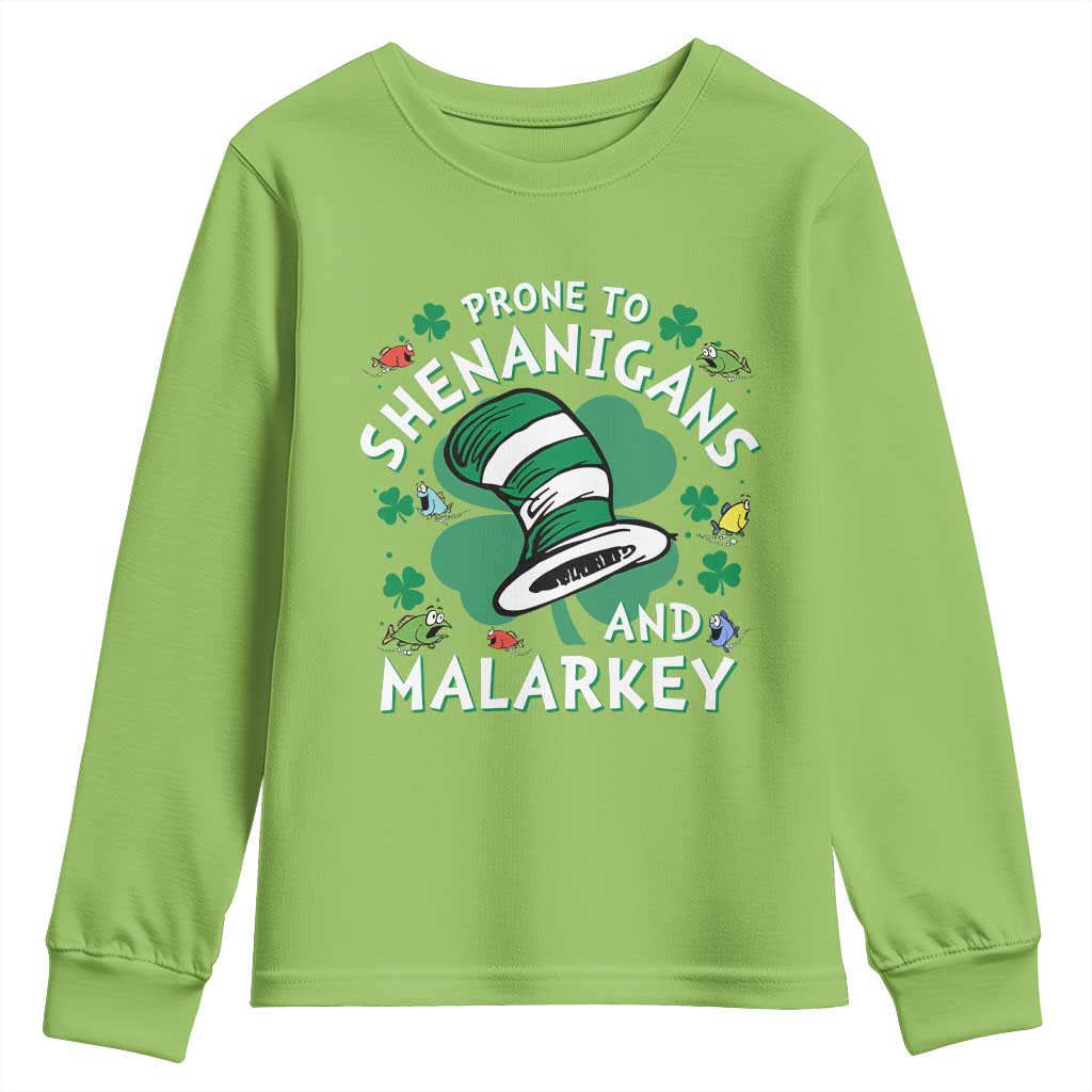 Funny Prone To Shenanigans And Malarkey Youth Sweatshirt St Patricks Day Reading Hat TS11 Lime Print Your Wear