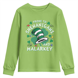 Funny Prone To Shenanigans And Malarkey Youth Sweatshirt St Patricks Day Reading Hat TS11 Lime Print Your Wear