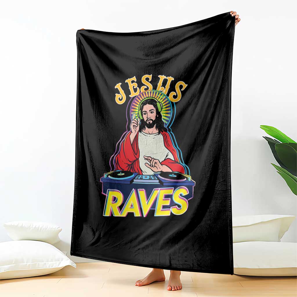 Funny Jesus DJ Raves Techno EDM Party Throw Blanket TS11 Print Your Wear