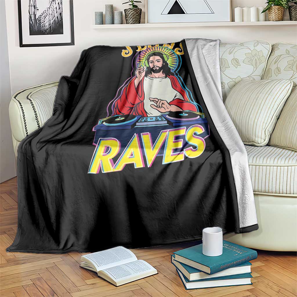 Funny Jesus DJ Raves Techno EDM Party Throw Blanket TS11 Print Your Wear