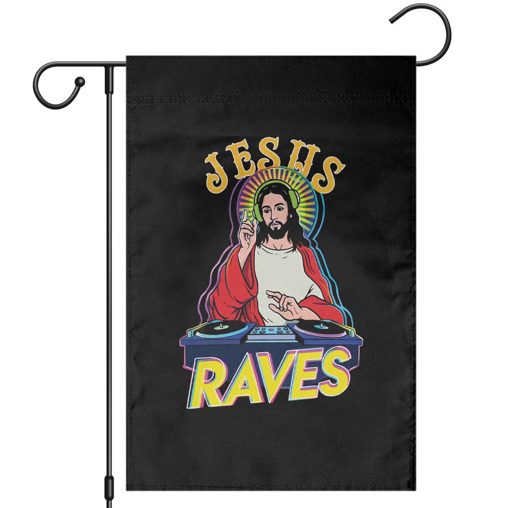 Funny Jesus DJ Raves Techno EDM Party Garden Flag TS11 Black Print Your Wear