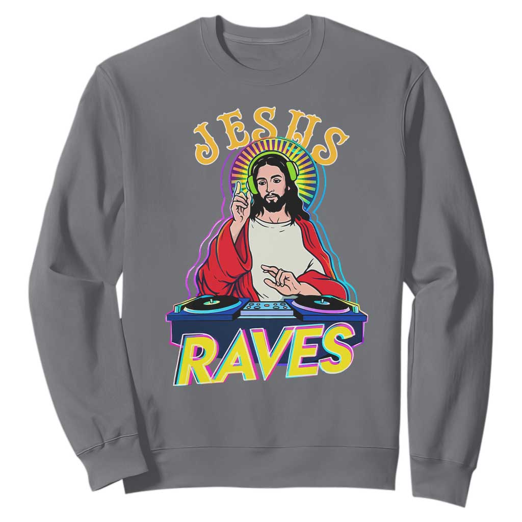 Funny Jesus DJ Raves Techno EDM Party Sweatshirt TS11 Charcoal Print Your Wear