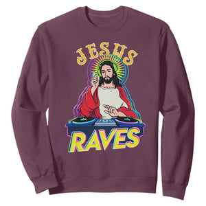 Funny Jesus DJ Raves Techno EDM Party Sweatshirt TS11 Maroon Print Your Wear