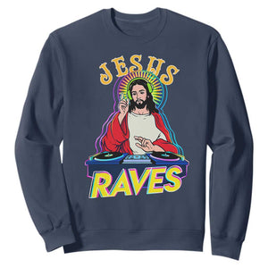 Funny Jesus DJ Raves Techno EDM Party Sweatshirt TS11 Navy Print Your Wear