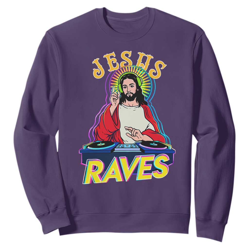 Funny Jesus DJ Raves Techno EDM Party Sweatshirt TS11 Purple Print Your Wear