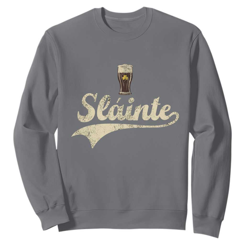 Funny Slainte Cheers Stout Beer Irish Shamrock St Patrick's Day Sweatshirt TS11 Charcoal Print Your Wear