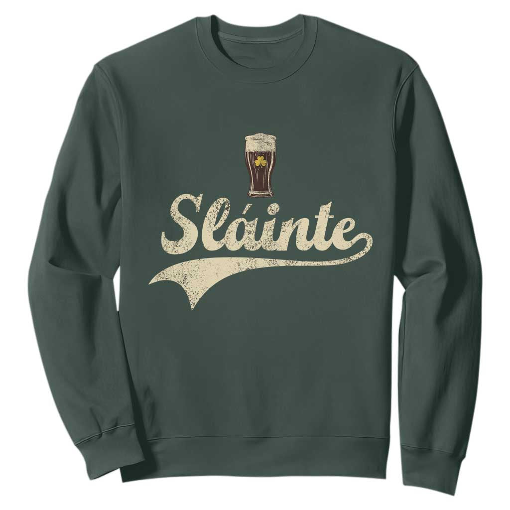 Funny Slainte Cheers Stout Beer Irish Shamrock St Patrick's Day Sweatshirt TS11 Dark Forest Green Print Your Wear