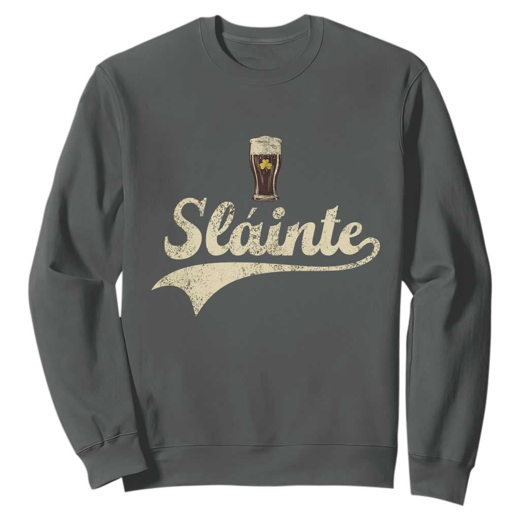 Funny Slainte Cheers Stout Beer Irish Shamrock St Patrick's Day Sweatshirt TS11 Dark Heather Print Your Wear