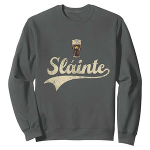 Funny Slainte Cheers Stout Beer Irish Shamrock St Patrick's Day Sweatshirt TS11 Dark Heather Print Your Wear
