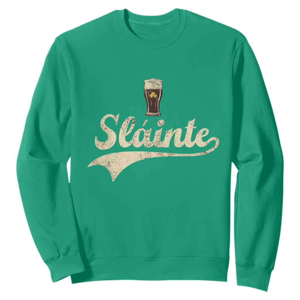Funny Slainte Cheers Stout Beer Irish Shamrock St Patrick's Day Sweatshirt TS11 Irish Green Print Your Wear