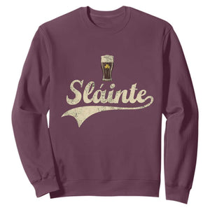 Funny Slainte Cheers Stout Beer Irish Shamrock St Patrick's Day Sweatshirt TS11 Maroon Print Your Wear