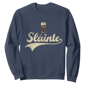 Funny Slainte Cheers Stout Beer Irish Shamrock St Patrick's Day Sweatshirt TS11 Navy Print Your Wear