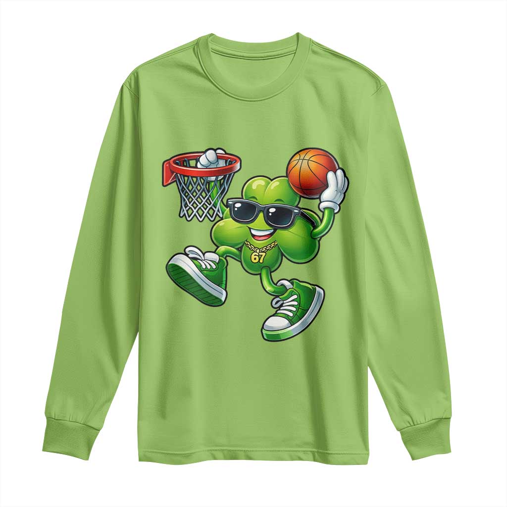 Funny 67 Meme Six Seven Basketball Shamrock St Patricks Day Long Sleeve Shirt TS11 Lime Print Your Wear