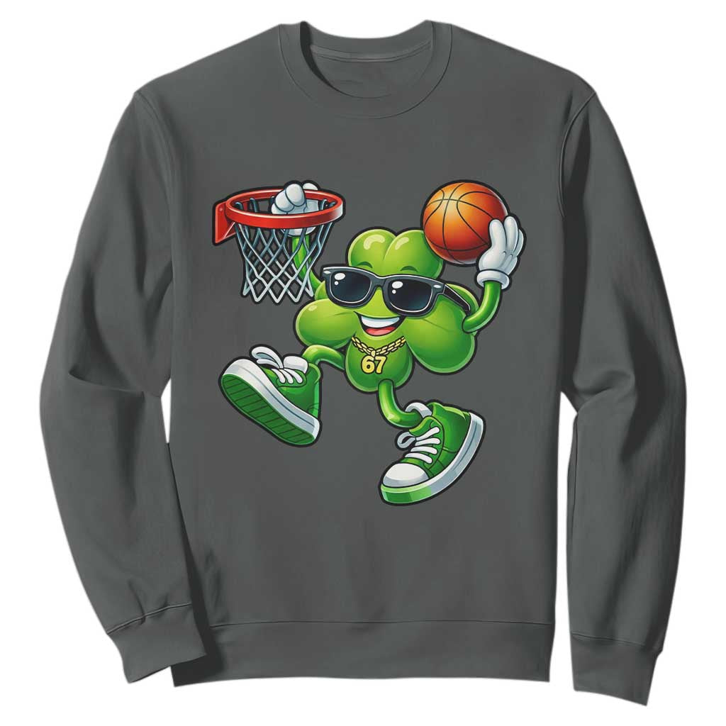 Funny 67 Meme Six Seven Basketball Shamrock St Patricks Day Sweatshirt TS11 Dark Heather Print Your Wear