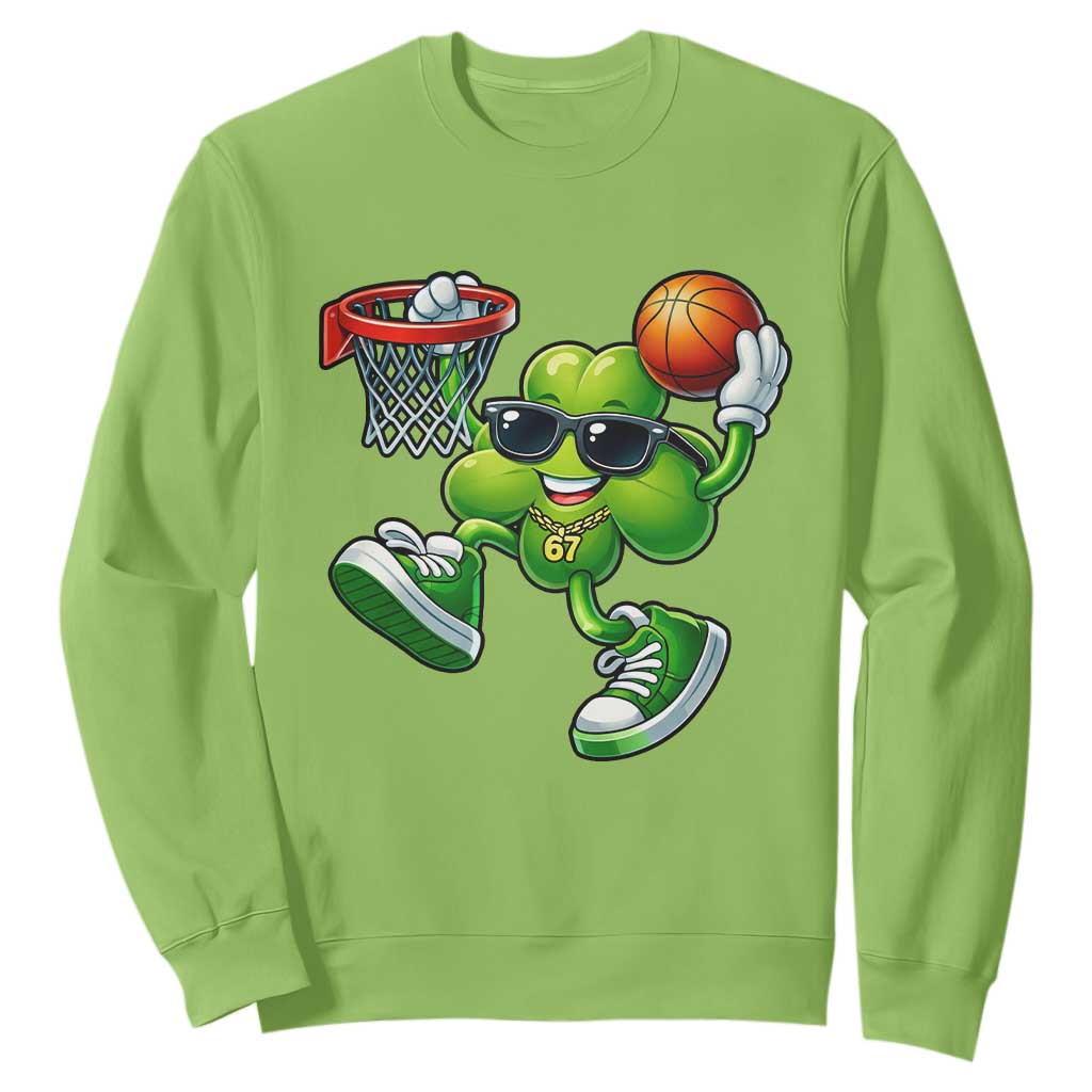 Funny 67 Meme Six Seven Basketball Shamrock St Patricks Day Sweatshirt TS11 Lime Print Your Wear