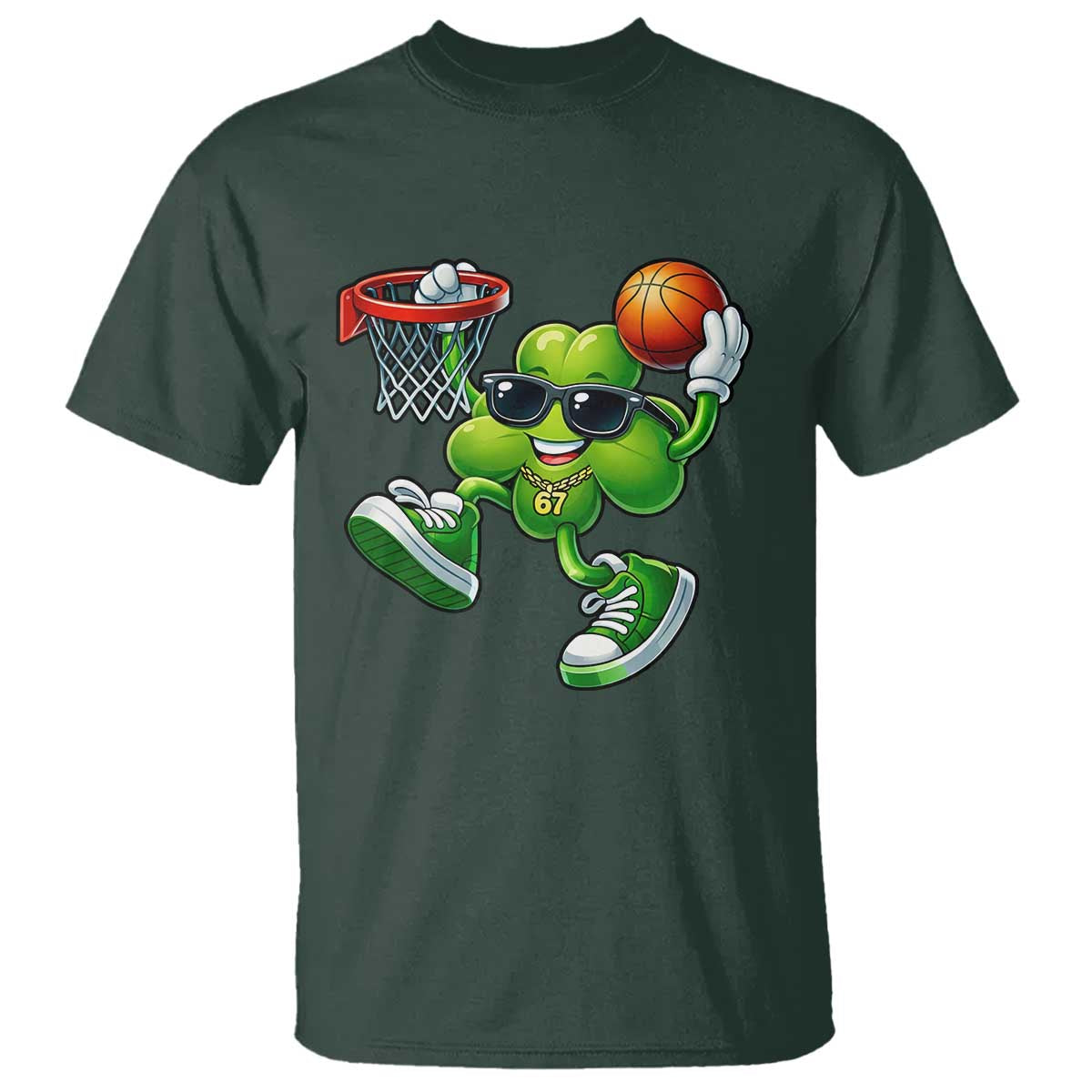 Funny 67 Meme Six Seven Basketball Shamrock St Patricks Day T Shirt TS11 Dark Forest Green Print Your Wear