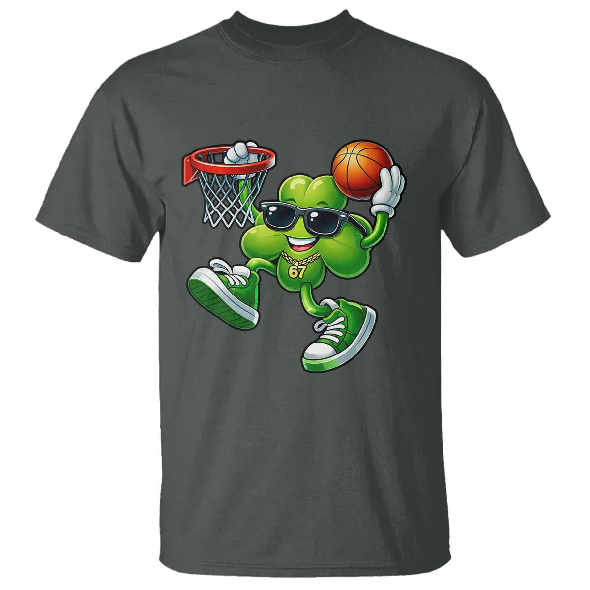 Funny 67 Meme Six Seven Basketball Shamrock St Patricks Day T Shirt TS11 Dark Heather Print Your Wear