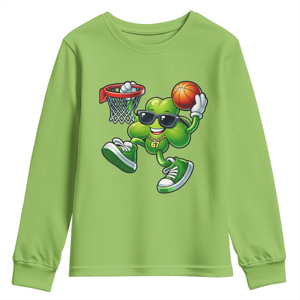 Funny 67 Meme Six Seven Basketball Shamrock St Patricks Day Youth Sweatshirt TS11 Lime Print Your Wear