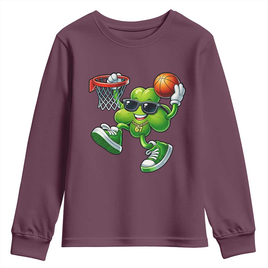 Funny 67 Meme Six Seven Basketball Shamrock St Patricks Day Youth Sweatshirt TS11 Maroon Print Your Wear