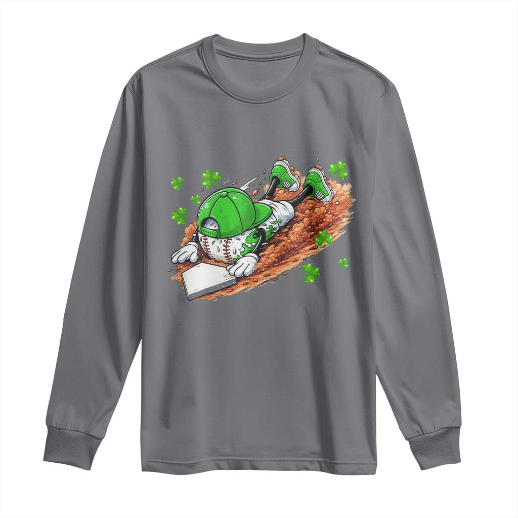 Funny Baseball St Patricks Day Home Plate Drip Long Sleeve Shirt TS11 Charcoal Print Your Wear