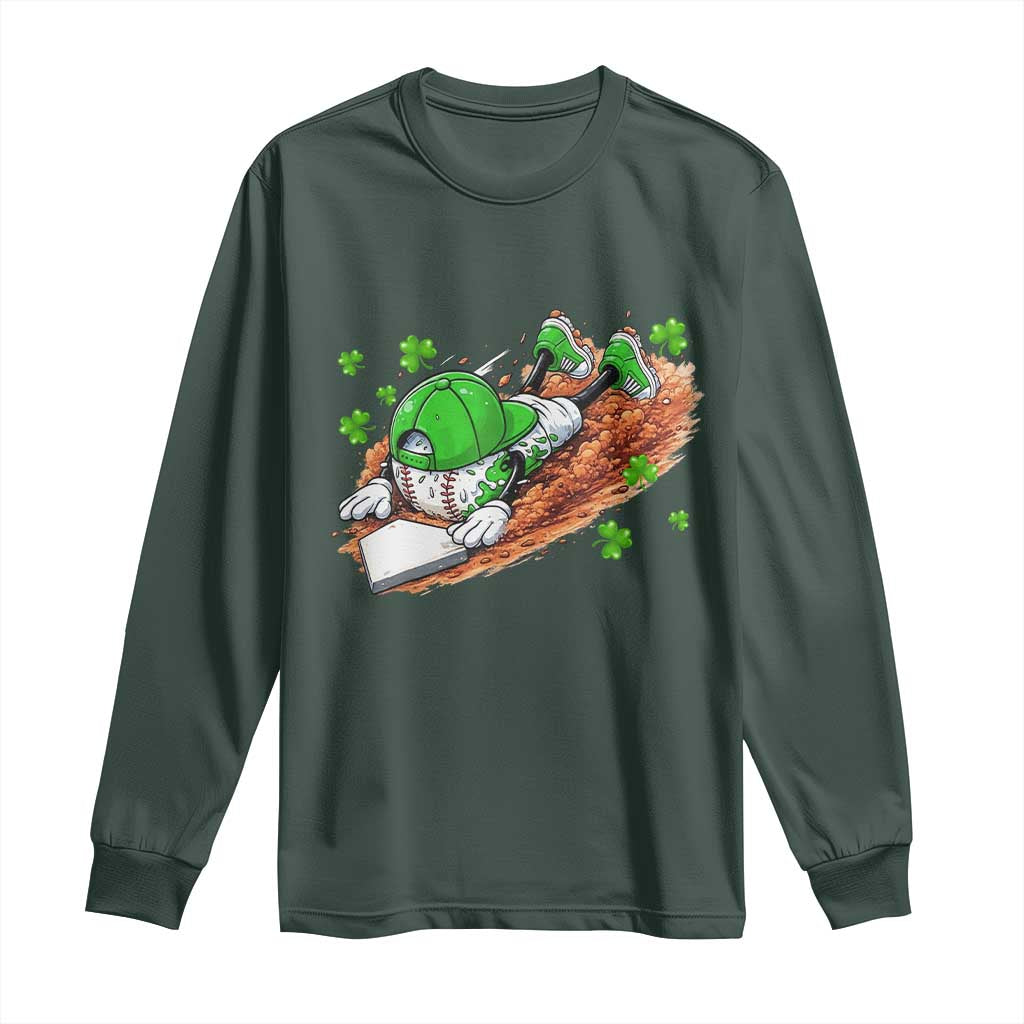 Funny Baseball St Patricks Day Home Plate Drip Long Sleeve Shirt TS11 Dark Forest Green Print Your Wear