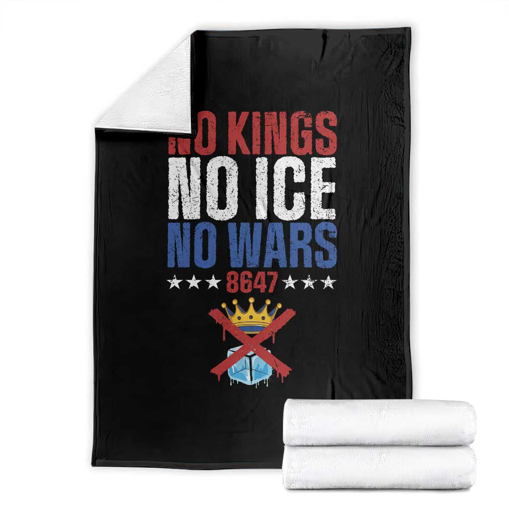 No Kings No Ice No Wars 8647 Throw Blanket Rejecting Kings Anti Authoritarian TS11 Black Print Your Wear