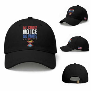 No Kings No Ice No Wars 8647 Baseball Cap Rejecting Kings Anti Authoritarian TS11 Baseball Cap Universal Fit Black Print Your Wear