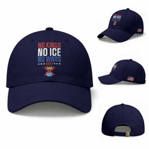 No Kings No Ice No Wars 8647 Baseball Cap Rejecting Kings Anti Authoritarian TS11 Baseball Cap Universal Fit Dark Blue Print Your Wear
