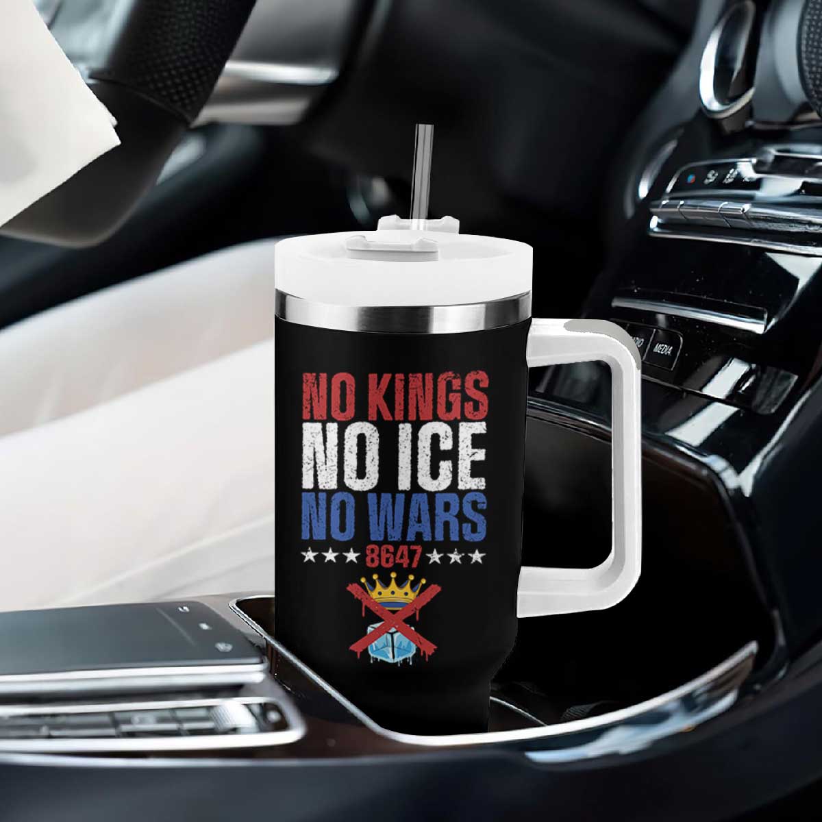 No Kings No Ice No Wars 8647 Tumbler With Handle Rejecting Kings Anti Authoritarian TS11 Print Your Wear