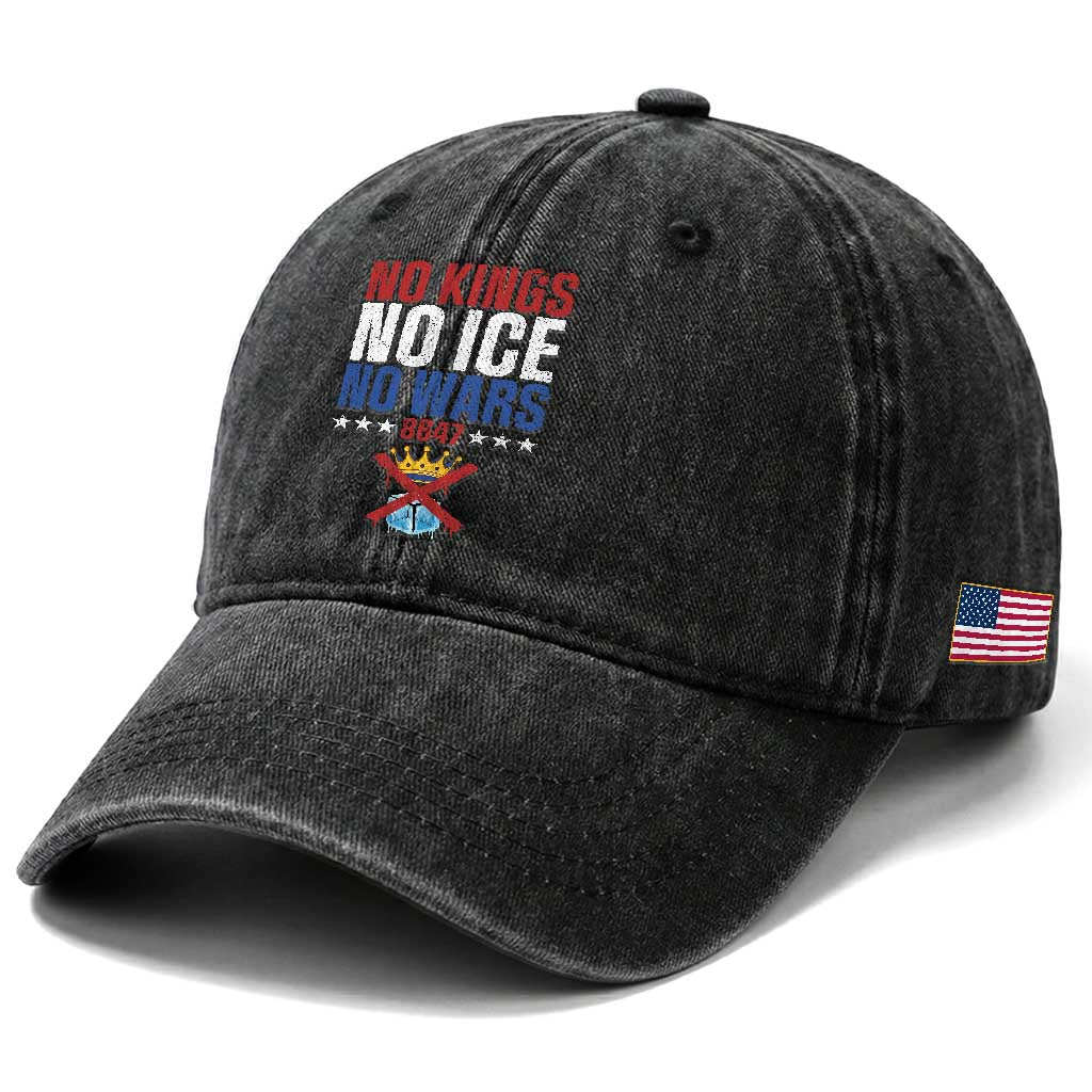 No Kings No Ice No Wars 8647 Washed Cotton Baseball Cap Rejecting Kings Anti Authoritarian TS11 Print Your Wear