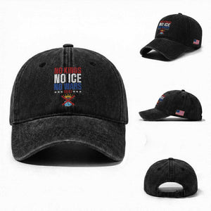 No Kings No Ice No Wars 8647 Washed Cotton Baseball Cap Rejecting Kings Anti Authoritarian TS11 Washed Cap Universal Fit Black Print Your Wear
