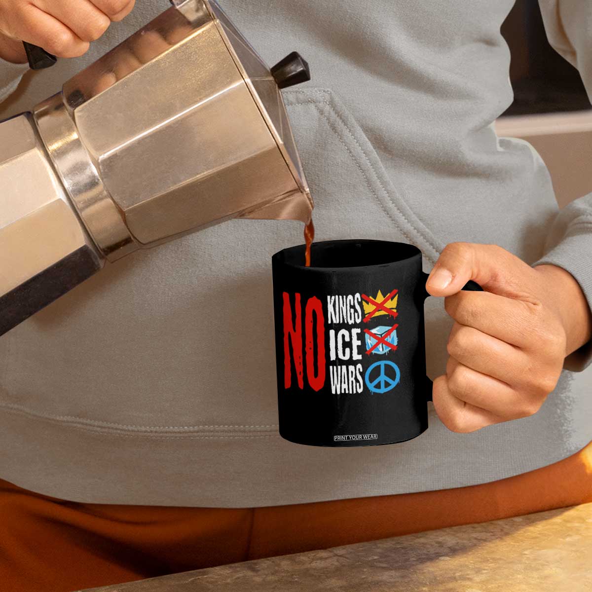 No Kings No Ice No Wars Coffee Mug Political Protest Peace Sign TS11 Print Your Wear