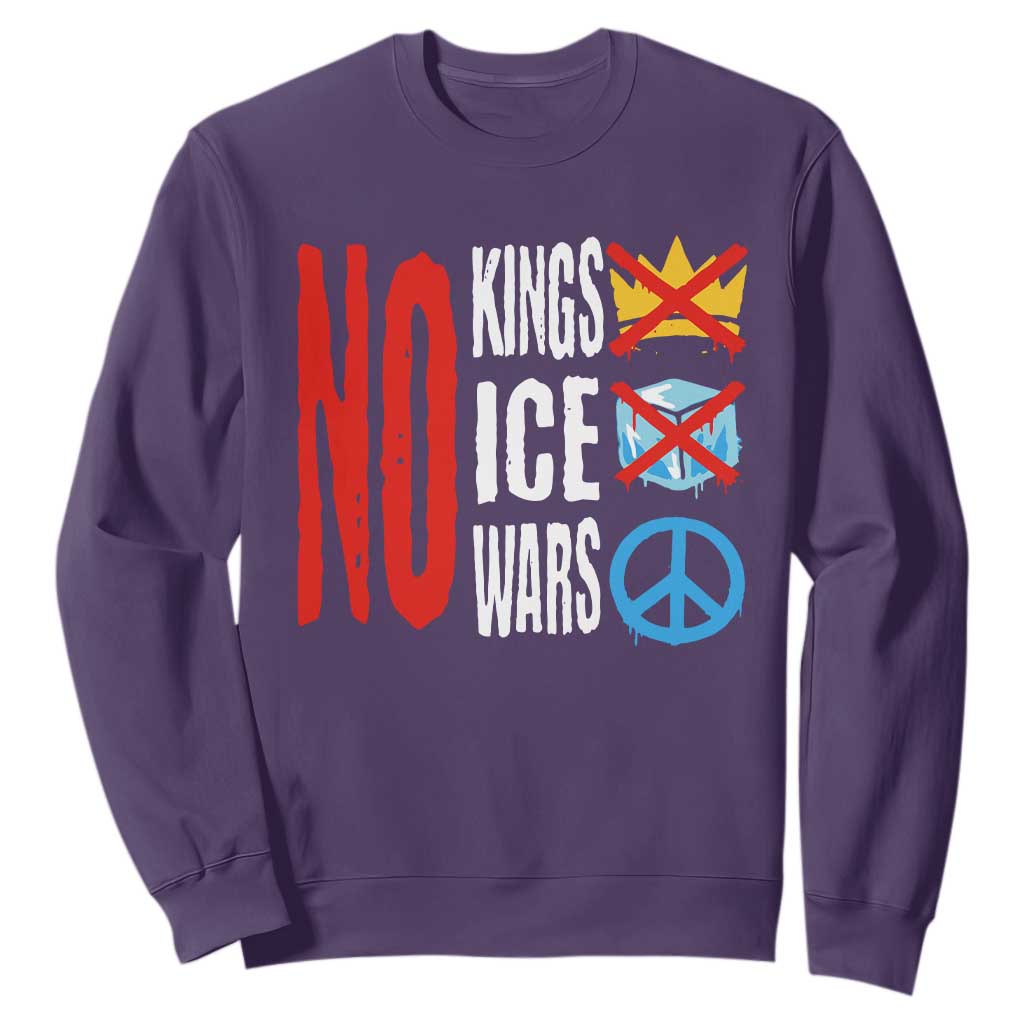 No Kings No Ice No Wars Sweatshirt Political Protest Peace Sign TS11 Purple Print Your Wear