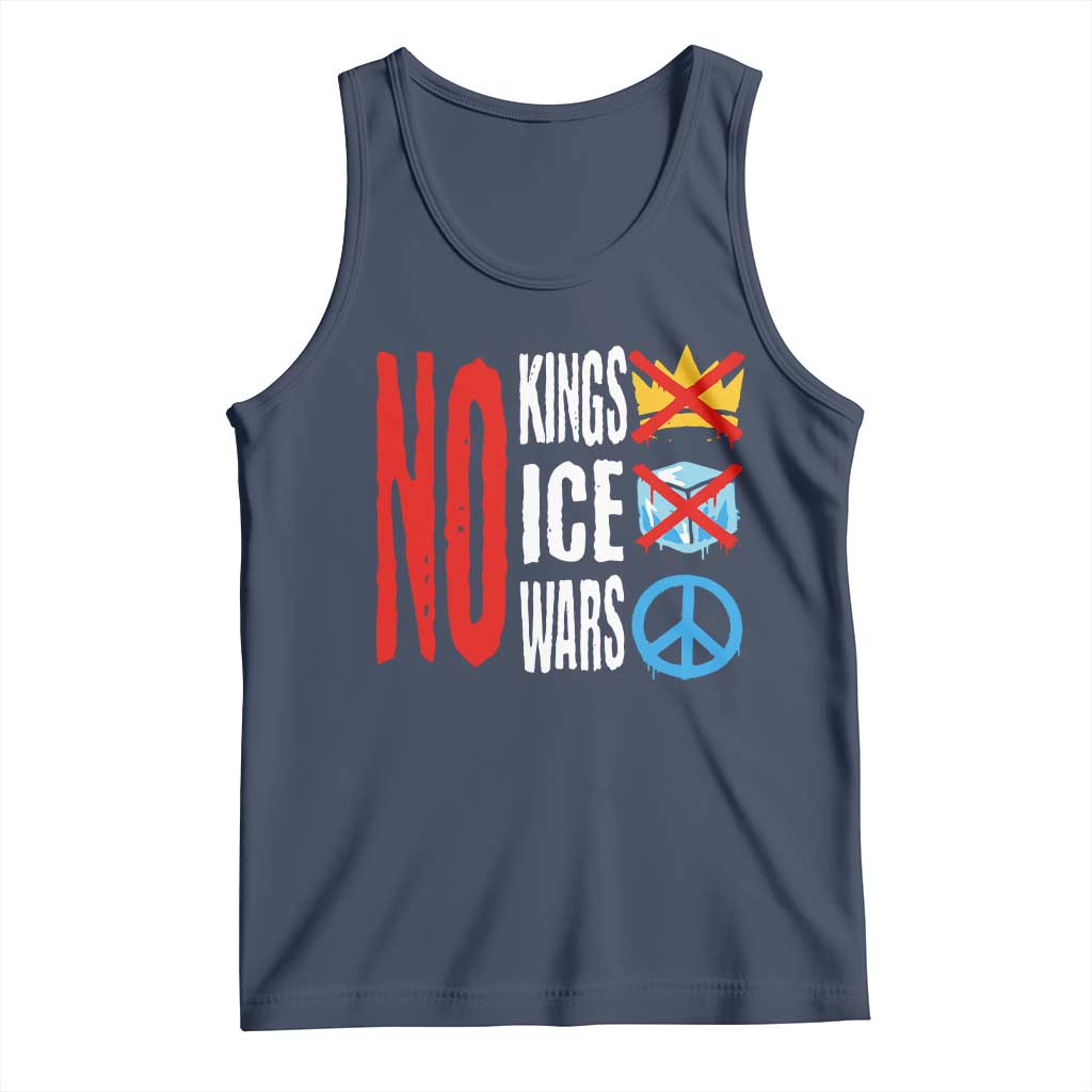 No Kings No Ice No Wars Tank Top Political Protest Peace Sign TS11 Navy Print Your Wear