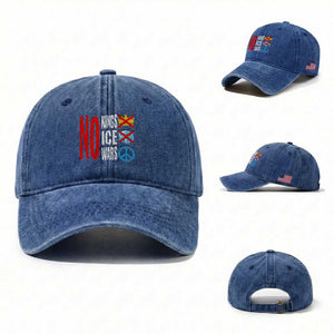 No Kings No Ice No Wars Washed Cotton Baseball Cap Political Protest Peace Sign TS11 Washed Cap Universal Fit Royal Blue Print Your Wear