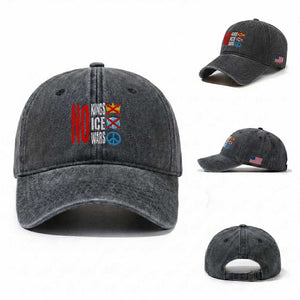 No Kings No Ice No Wars Washed Cotton Baseball Cap Political Protest Peace Sign TS11 Washed Cap Universal Fit Dark Gray Print Your Wear