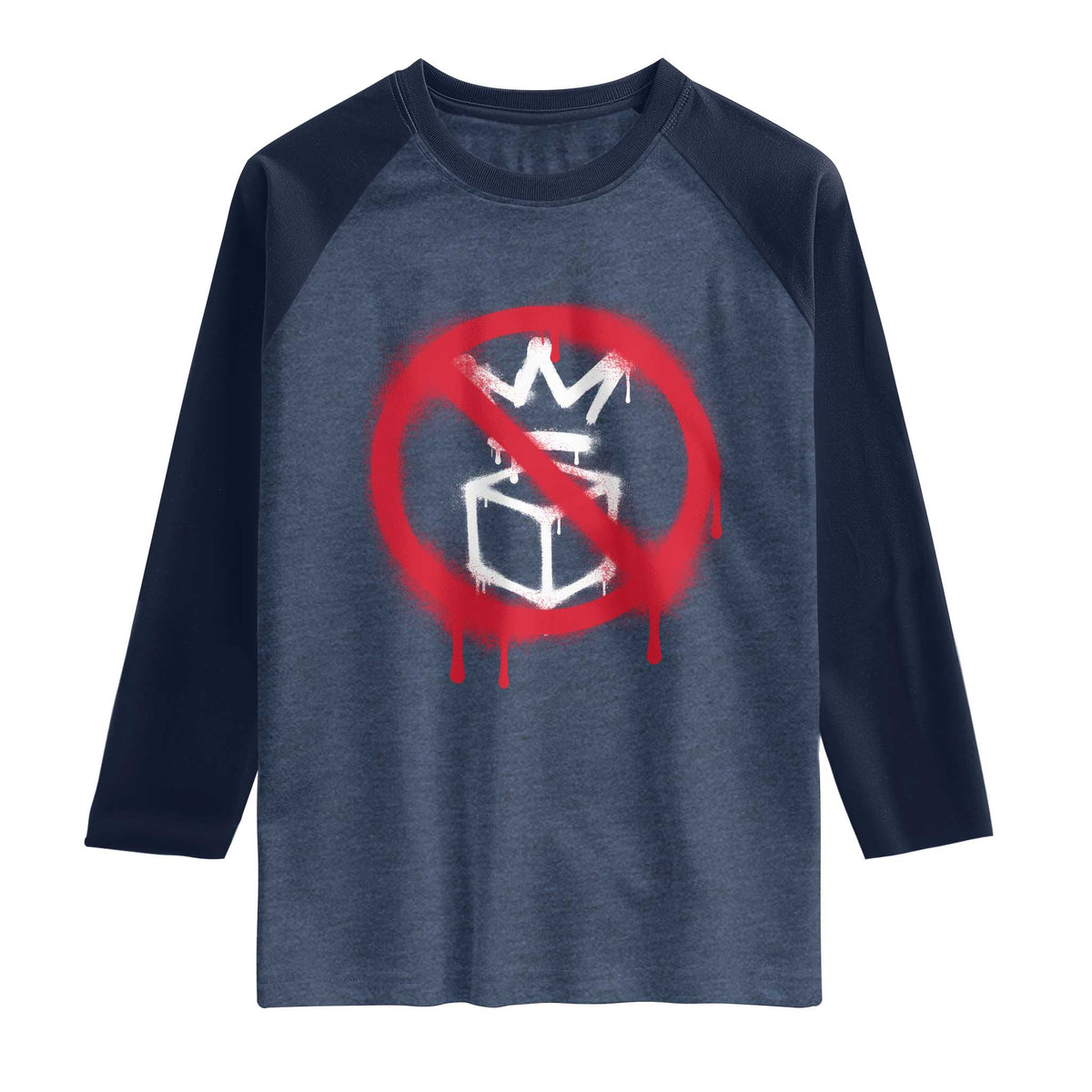 No Kings No Ice Protest Raglan Shirt Vintage Political Stop Sign Graffiti Graphic TS11 Heather Denim Navy Print Your Wear