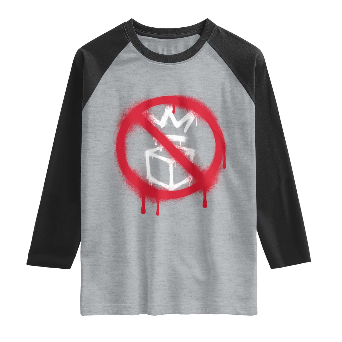 No Kings No Ice Protest Raglan Shirt Vintage Political Stop Sign Graffiti Graphic TS11 Heather Gray Black Print Your Wear