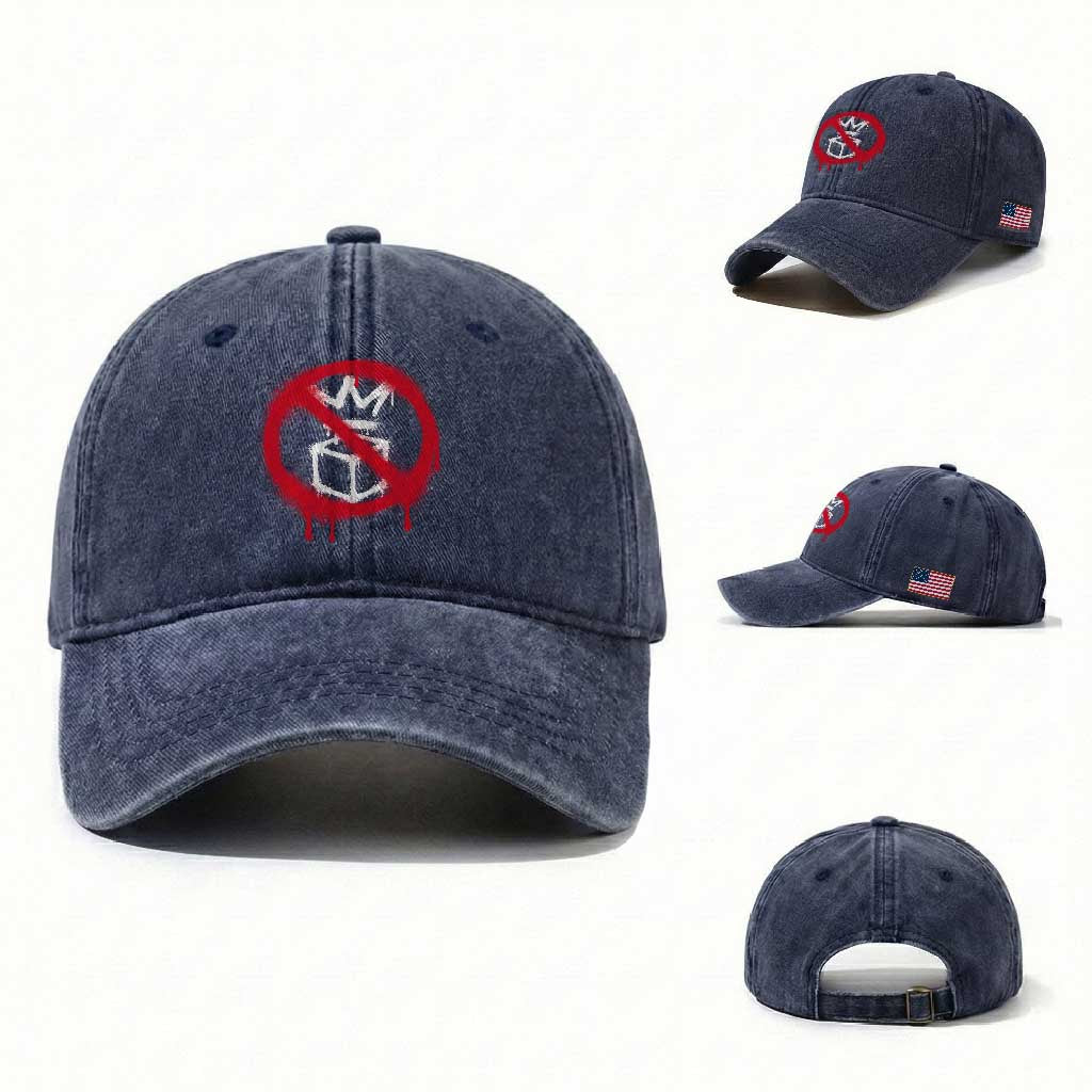 No Kings No Ice Protest Washed Cotton Baseball Cap Vintage Political Stop Sign Graffiti Graphic TS11 Washed Cap Universal Fit Navy Print Your Wear