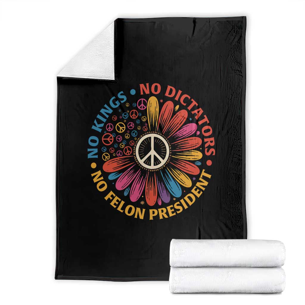 No Kings No Dictators No Felon Presidents Throw Blanket Retro Flower Peace Sign TS11 Black Print Your Wear