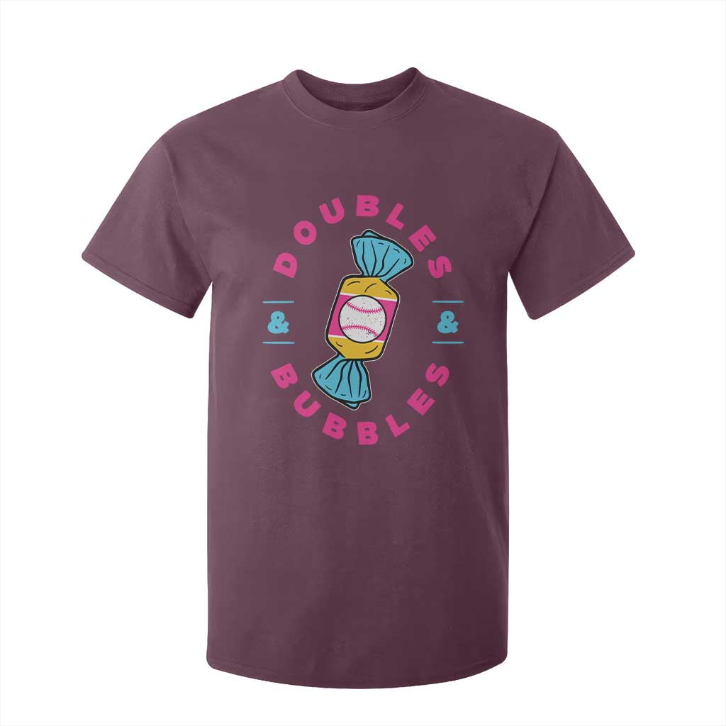 Doubles and Bubbles Baseball Candy Gum T Shirt For Kid TS11 Maroon Print Your Wear