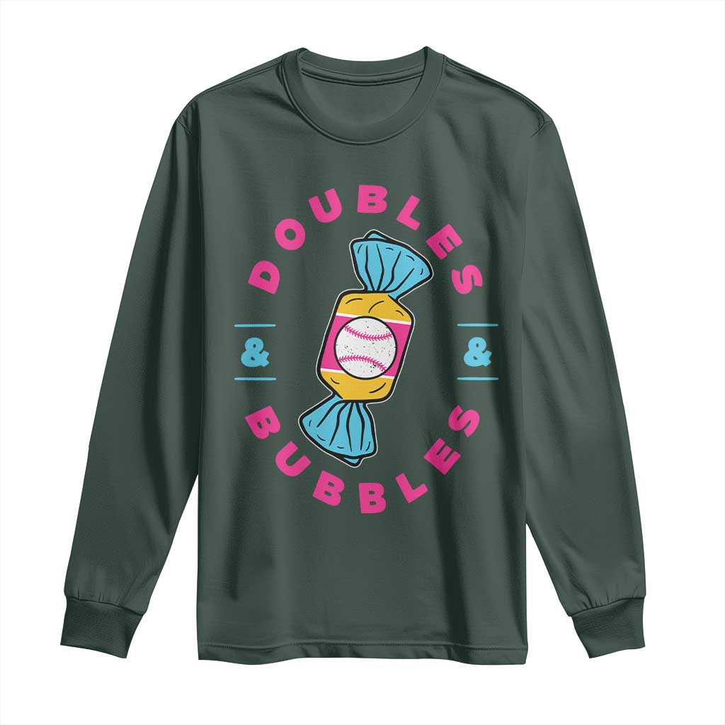 Doubles and Bubbles Baseball Candy Gum Long Sleeve Shirt TS11 Dark Forest Green Print Your Wear