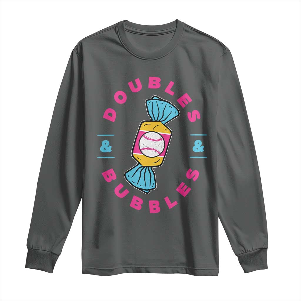 Doubles and Bubbles Baseball Candy Gum Long Sleeve Shirt TS11 Dark Heather Print Your Wear